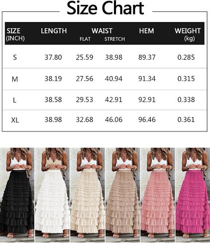 MIYIEONZ Women's Fairy Tulle Midi Skirt Sweet Elastic High Waist A-Line Ruffle Tiered Layered Mesh Puffy Long Maxi Skirt in Saudi Arabia