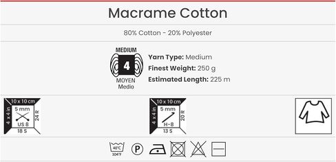 ألوان متناغمة من قطن YarnArt Macrame، مصنوعات فريدة من نوعها من Macrame 8.80 أونصة، 246.06 ياردة 80% حبل من القطن Macrame، وزن غزل Macrame متوسط ​​(761) in Kuwait