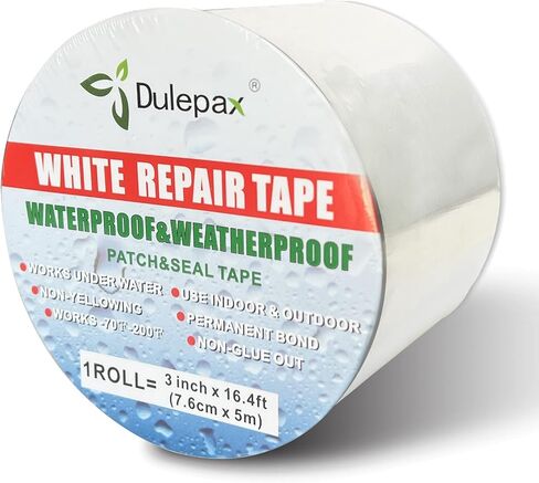 شريط إصلاح مقاوم للماء من Dulepax، 3 × 16.4 قدم، أبيض، أشرطة لاصقة للخيمة، مظلة RV، إصلاح قماش القنب إلخ. in Saudi Arabia