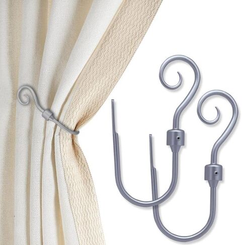 CasaARNO Curtain Holdbacks Scroll Hooks Metal Curtain Swag Hooks Heavy Duty Window Drapery Tiebacks, Set of 2, Black in Kuwait
