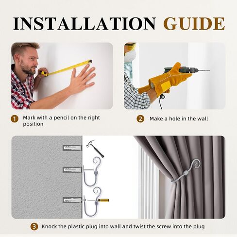 CasaARNO Curtain Holdbacks Scroll Hooks Metal Curtain Swag Hooks Heavy Duty Window Drapery Tiebacks, Set of 2, Black in Kuwait