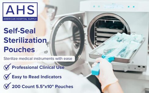 أكياس تعقيم طبية من AHS American Hospital Supply، أكياس معقم ذات مؤشرات ملونة مرمزة ذاتيًا، أكياس الأوتوكلاف لعام 2000 | عبوة من 10 صناديق (5.5 × 10 بوصة) in Kuwait