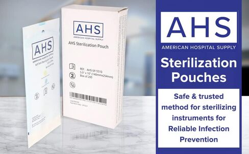 أكياس تعقيم طبية من AHS American Hospital Supply، أكياس معقم ذات مؤشرات ملونة مرمزة ذاتيًا، أكياس الأوتوكلاف لعام 2000 | عبوة من 10 صناديق (5.5 × 10 بوصة) in Kuwait