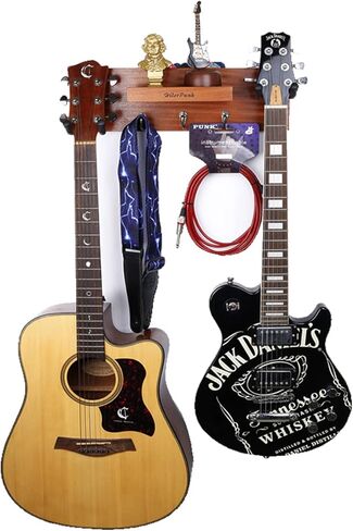 Rotatable Rubber Guitar Hanger,Guitar Display Stand with Shelf and Pick Holder for All Size Guitar-Black Walnut Color in Saudi Arabia
