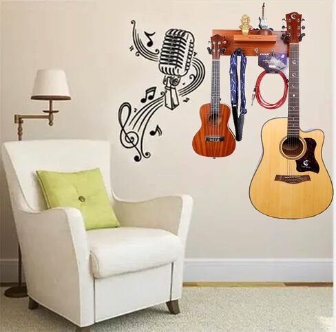 Rotatable Rubber Guitar Hanger,Guitar Display Stand with Shelf and Pick Holder for All Size Guitar-Black Walnut Color in Saudi Arabia