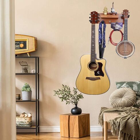 Rotatable Rubber Guitar Hanger,Guitar Display Stand with Shelf and Pick Holder for All Size Guitar-Black Walnut Color in Saudi Arabia