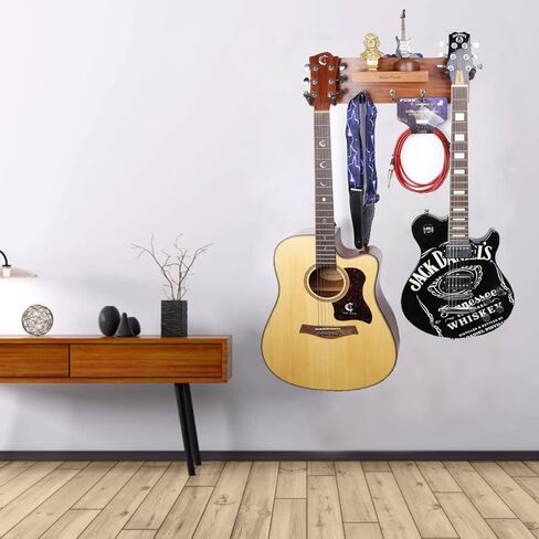 Rotatable Rubber Guitar Hanger,Guitar Display Stand with Shelf and Pick Holder for All Size Guitar-Black Walnut Color in Saudi Arabia