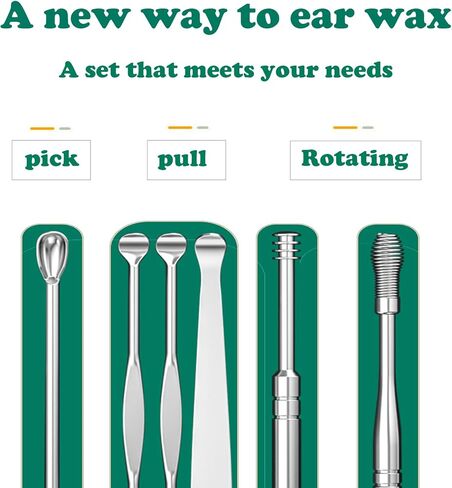 مجموعة أدوات تنظيف شمع الأذن الزنبركية لإزالة شمع الأذن من Soottaci، منظف احترافي للأذن، أداة تنظيف تدليك الأذن الحلزونية 360 درجة من الفولاذ المقاوم للصدأ مع صندوق تخزين وفرشاة تنظيف (13 قطعة) in Kuwait