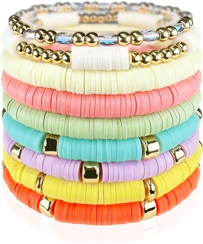 CATCHY & CRAFTY Bracelet Heishi Stretch Stackable Layering Beaded Colorful Handmade Bracelets Women Boho Friendship Gift in Saudi Arabia