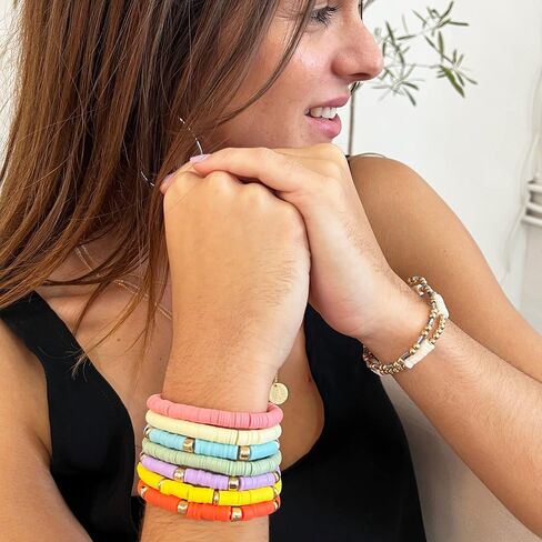 CATCHY & CRAFTY Bracelet Heishi Stretch Stackable Layering Beaded Colorful Handmade Bracelets Women Boho Friendship Gift in Saudi Arabia