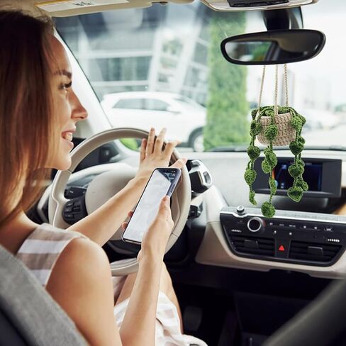 إكسسوارات معلقة على شكل مرآة سيارة كروشيه لطيفة، قطعتان من AIFUDA لتزيين السيارة يدويًا للنساء، مناسبة لحقائب الظهر، وإكسسوارات السيارات، وتزيين المنزل in Kuwait