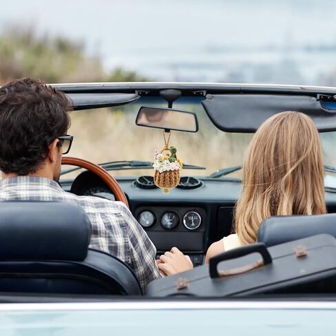 إكسسوارات معلقة على شكل مرآة سيارة كروشيه لطيفة، قطعتان من AIFUDA لتزيين السيارة يدويًا للنساء، مناسبة لحقائب الظهر، وإكسسوارات السيارات، وتزيين المنزل in Kuwait