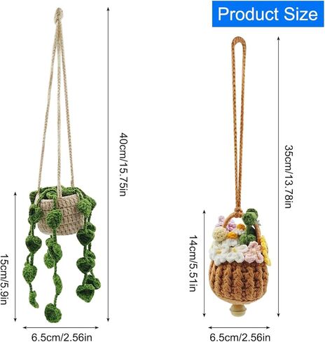 إكسسوارات معلقة على شكل مرآة سيارة كروشيه لطيفة، قطعتان من AIFUDA لتزيين السيارة يدويًا للنساء، مناسبة لحقائب الظهر، وإكسسوارات السيارات، وتزيين المنزل in Kuwait