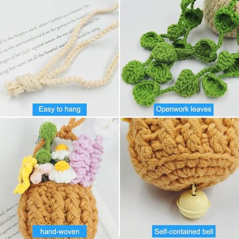 إكسسوارات معلقة على شكل مرآة سيارة كروشيه لطيفة، قطعتان من AIFUDA لتزيين السيارة يدويًا للنساء، مناسبة لحقائب الظهر، وإكسسوارات السيارات، وتزيين المنزل in Kuwait