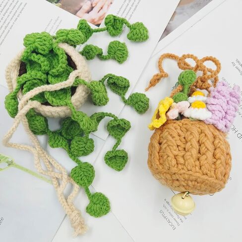 إكسسوارات معلقة على شكل مرآة سيارة كروشيه لطيفة، قطعتان من AIFUDA لتزيين السيارة يدويًا للنساء، مناسبة لحقائب الظهر، وإكسسوارات السيارات، وتزيين المنزل in Kuwait