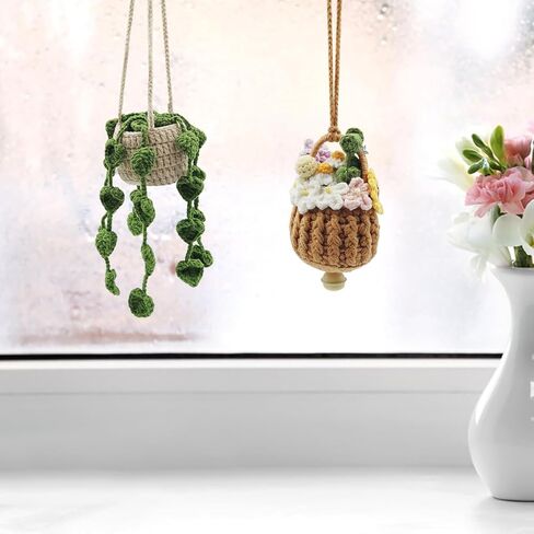 إكسسوارات معلقة على شكل مرآة سيارة كروشيه لطيفة، قطعتان من AIFUDA لتزيين السيارة يدويًا للنساء، مناسبة لحقائب الظهر، وإكسسوارات السيارات، وتزيين المنزل in Kuwait