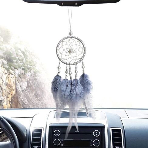Dream Catchers for Cars Rear View Mirror, Small Feather Dream Catcher Wall Hanging Car Deco Accessories for Women (Grey) in Saudi Arabia