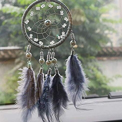 Dream Catchers for Cars Rear View Mirror, Small Feather Dream Catcher Wall Hanging Car Deco Accessories for Women (Grey) in Saudi Arabia