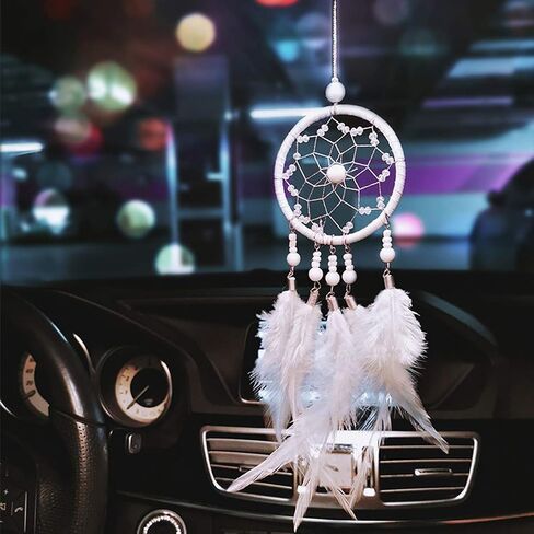 Dream Catchers for Cars Rear View Mirror, Small Feather Dream Catcher Wall Hanging Car Deco Accessories for Women (Grey) in Saudi Arabia