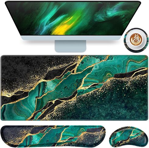 Mouse Pad with Wrist Rest,QOMOLAMA 4-in-1 Large Mousepad+Keyboard Wrist Rest+Mouse Pad Wrist Support+Cup Pad Set,Ergonomic Mouse Pad,Anti-Slip,Memory Foam Desk Mat for Home Office Gaming(35.4×15.7in) in Saudi Arabia