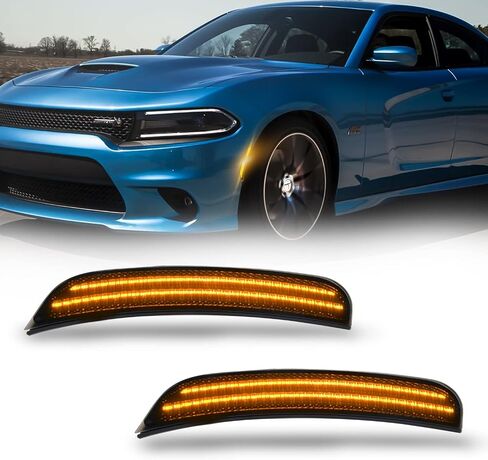 مصابيح LED أمامية من D-Lumina وأضواء جانبية كهرمانية وعدسة مدخنة مزدوجة LED لشاحن دودج 2015-2022، أضواء المصد الأمامي عاكسات مؤشر مصباح وقوف السيارات، حزمة من 2 in Saudi Arabia
