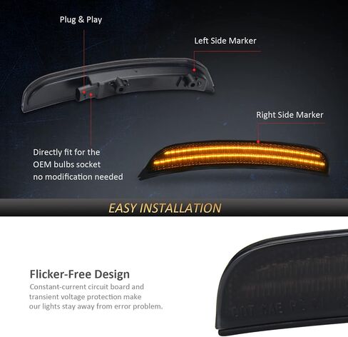 مصابيح LED أمامية من D-Lumina وأضواء جانبية كهرمانية وعدسة مدخنة مزدوجة LED لشاحن دودج 2015-2022، أضواء المصد الأمامي عاكسات مؤشر مصباح وقوف السيارات، حزمة من 2 in Saudi Arabia