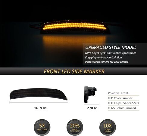 مصابيح LED أمامية من D-Lumina وأضواء جانبية كهرمانية وعدسة مدخنة مزدوجة LED لشاحن دودج 2015-2022، أضواء المصد الأمامي عاكسات مؤشر مصباح وقوف السيارات، حزمة من 2 in Saudi Arabia