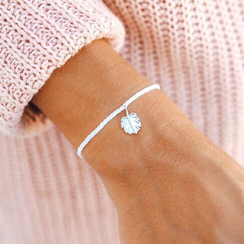 Pura Vida Silver or Rose Gold Mother of Pearl Monstera Bracelet - 100% Waterproof, Adjustable Band in Saudi Arabia
