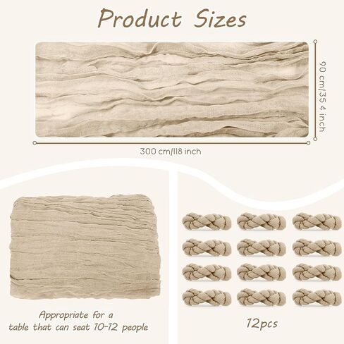 12 Pack 10 Ft Nude Cheesecloth Table Runner Boho Table Runner Rustic Sheer Table Decor Romantic Wedding Runner Gauze Table Runner for Baby Shower Bridal Shower Birthday Party Table Decor in Saudi Arabia