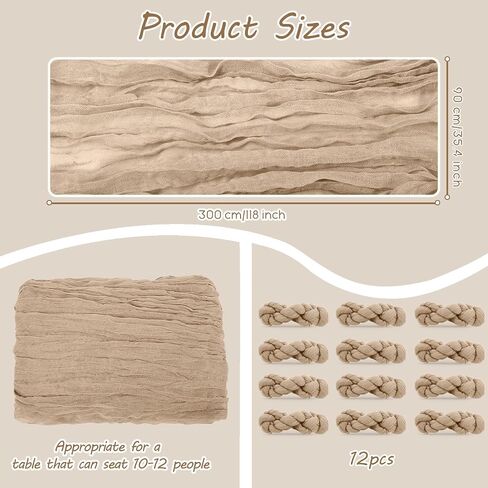 12 Pack 10 Ft Nude Cheesecloth Table Runner Boho Table Runner Rustic Sheer Table Decor Romantic Wedding Runner Gauze Table Runner for Baby Shower Bridal Shower Birthday Party Table Decor in Saudi Arabia