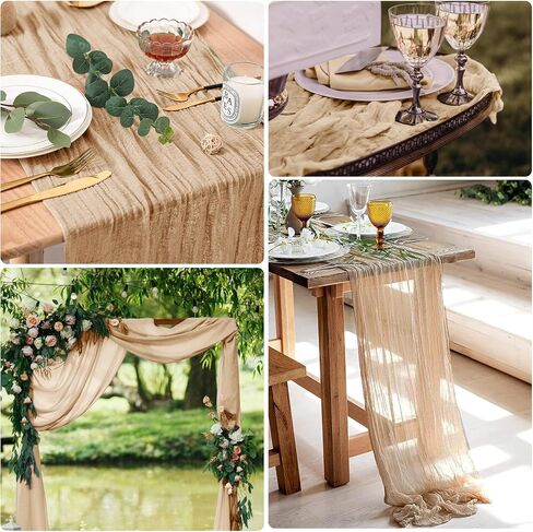 12 Pack 10 Ft Nude Cheesecloth Table Runner Boho Table Runner Rustic Sheer Table Decor Romantic Wedding Runner Gauze Table Runner for Baby Shower Bridal Shower Birthday Party Table Decor in Saudi Arabia