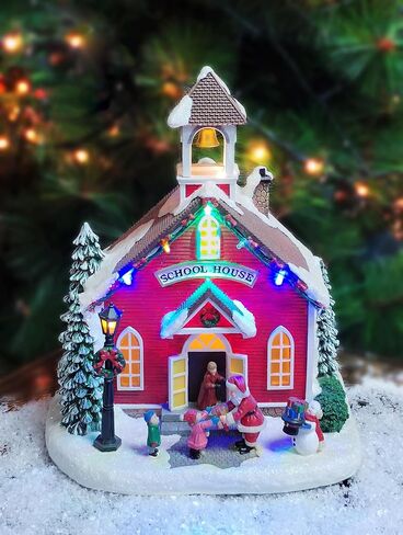 MOMENTS IN TIME 11.4" H Polyresin Christmas Village LED Lighted School LED Lights, 8 Classic Carols Christmas Music, Adapter or Battery Operated in Saudi Arabia