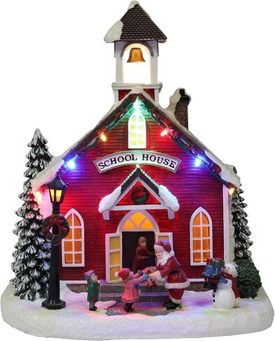 MOMENTS IN TIME 11.4" H Polyresin Christmas Village LED Lighted School LED Lights, 8 Classic Carols Christmas Music, Adapter or Battery Operated in Saudi Arabia