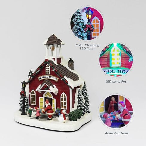 MOMENTS IN TIME 11.4" H Polyresin Christmas Village LED Lighted School LED Lights, 8 Classic Carols Christmas Music, Adapter or Battery Operated in Saudi Arabia