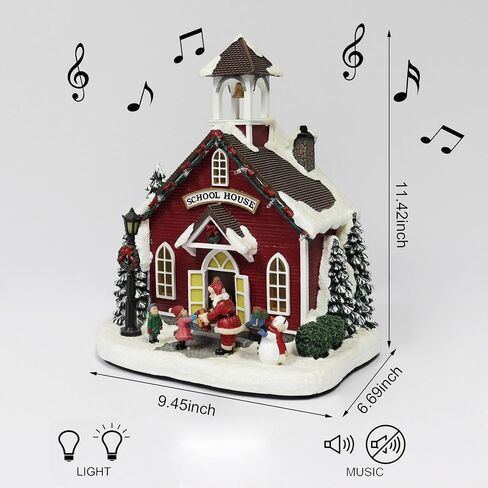 MOMENTS IN TIME 11.4" H Polyresin Christmas Village LED Lighted School LED Lights, 8 Classic Carols Christmas Music, Adapter or Battery Operated in Saudi Arabia