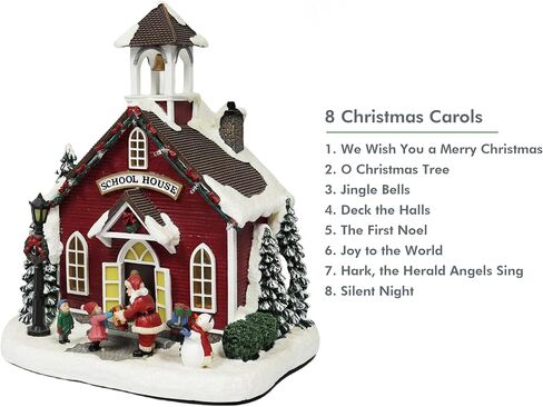 MOMENTS IN TIME 11.4" H Polyresin Christmas Village LED Lighted School LED Lights, 8 Classic Carols Christmas Music, Adapter or Battery Operated in Saudi Arabia