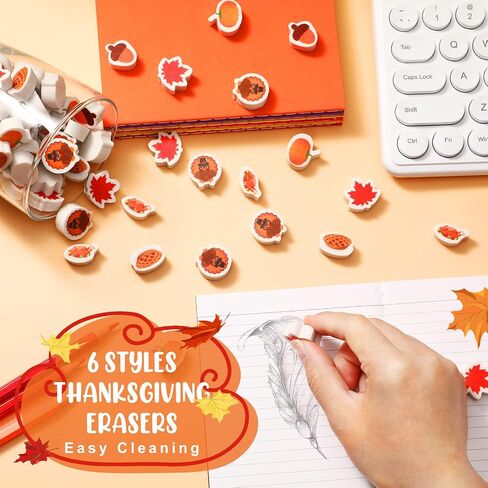 Thanksgiving Mini Acorn Erasers Bulk, Maple Leaf Party Fall Favor Stationery Classroom Cute Erasers Fun Mini Erasers Kids Pencil Erasers for Classroom School Kid Gifts Rewards (60 Pcs) in Saudi Arabia