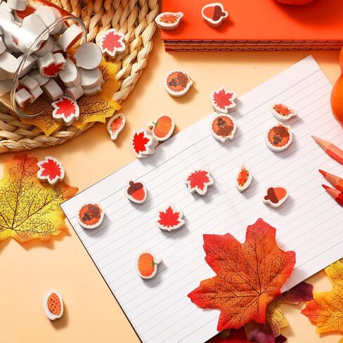 Thanksgiving Mini Acorn Erasers Bulk, Maple Leaf Party Fall Favor Stationery Classroom Cute Erasers Fun Mini Erasers Kids Pencil Erasers for Classroom School Kid Gifts Rewards (60 Pcs) in Saudi Arabia