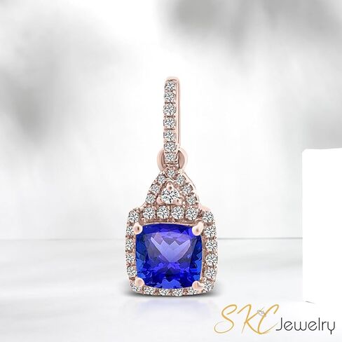 0.14 Ct.Tw. Round Cut White Natural Diamond and 0.83 Carat Cushion Shape Tanzanite Gemstone Pendant in 14K White Gold for Women, A Treasured Gift for Her (Color G-H.Clarity SI), 31045 in Saudi Arabia