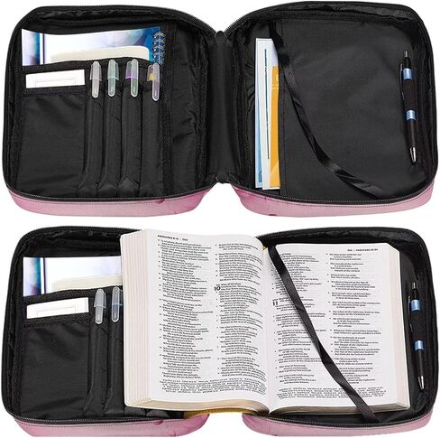 Black Bible Covers Durable Scripture Book Holder Protects Your Books and Study Items Handbag Open with Zipper, Classical Marble Print in Saudi Arabia