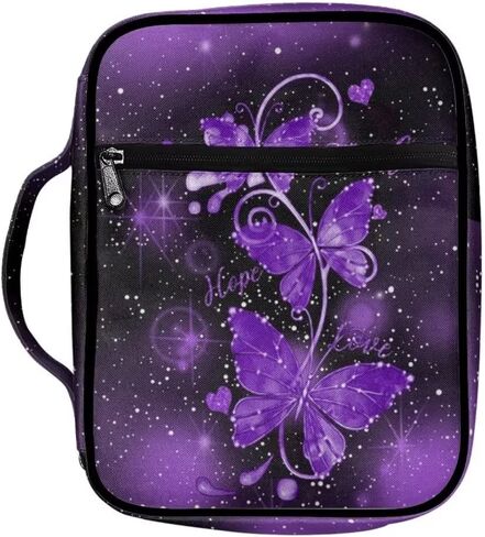 حقيبة حمل الكتاب المقدس كبيرة بسحاب للنساء والفتيات، حقائب الكتاب المقدس مع غطاء الكتاب المقدس على شكل فراشة أرجوانية مع مقبض وعلامة مرجعية in Kuwait