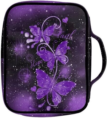 حقيبة حمل الكتاب المقدس كبيرة بسحاب للنساء والفتيات، حقائب الكتاب المقدس مع غطاء الكتاب المقدس على شكل فراشة أرجوانية مع مقبض وعلامة مرجعية in Kuwait