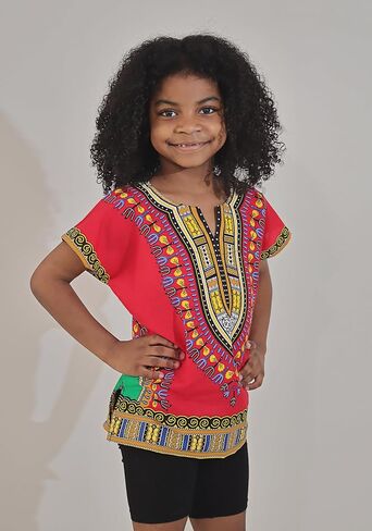 قميص DA'IKI Dashiki القطني للأطفال قفطان قبلي أفريقي للأطفال للجنسين من الأولاد والبنات in Kuwait