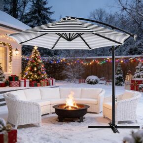 10ft Offset Hanging Market Patio Umbrella w/Cross Base, Outdoor Large Round Aluminum Cantilever Umbrella w/Easy Tilt Adjustment, Fade Resistant Waterproof 8 Ribs Canopy, for Yard, Garden & Dec in Saudi Arabia