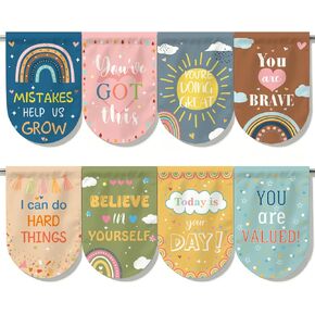 8 Pcs Boho Classroom Curtains with Inspirational Words Back to School Rainbow Colorful Window Decor, 36" x 24" Curtains Decorations for Kindergarten, Playroom, Bedroom ﻿ in Saudi Arabia