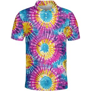 Tie Dye Polo Shirts for Men - Ocean Lover Stylish Mens Goft Shirt Casual Short Sleeve Button Down Outfit Set 24 in Saudi Arabia