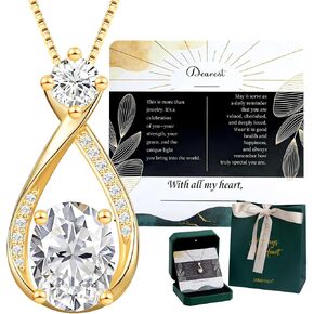 Necklace Gift for Anniversary Birthday: 2ct Oval Infinity Pendant 14k Gold/White Gold Necklace for Women - Anniversary Birthday Valentine Love for Wife/Girlfriend – Hypoallergenic Daily Wear Jewelry with Gift Box in Saudi Arabia