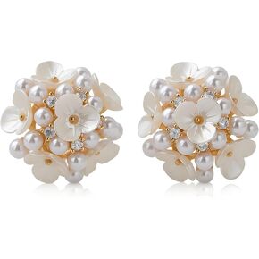 Clip-On Earrings for Womem Flower Faux Pearl Non Piercing Earrings Jewelry in Saudi Arabia