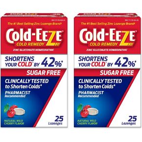 Cold-Eeze Sugar-Free, Natural Wild Cherry Zinc Lozenges, Shortens Duration of the Common Cold, Sore Throat, Cough, Congestion & Post Nasal Drip, 25 Ct, Pack of 2 in Saudi Arabia