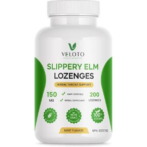 VELOTO Herbal Throat Lozenges with Slippery Elm, Soothing Support for Dry & Irritated Throat, Gentle Mint Flavor, Sugar Free, Daily Throat Care, 200 Count in Saudi Arabia